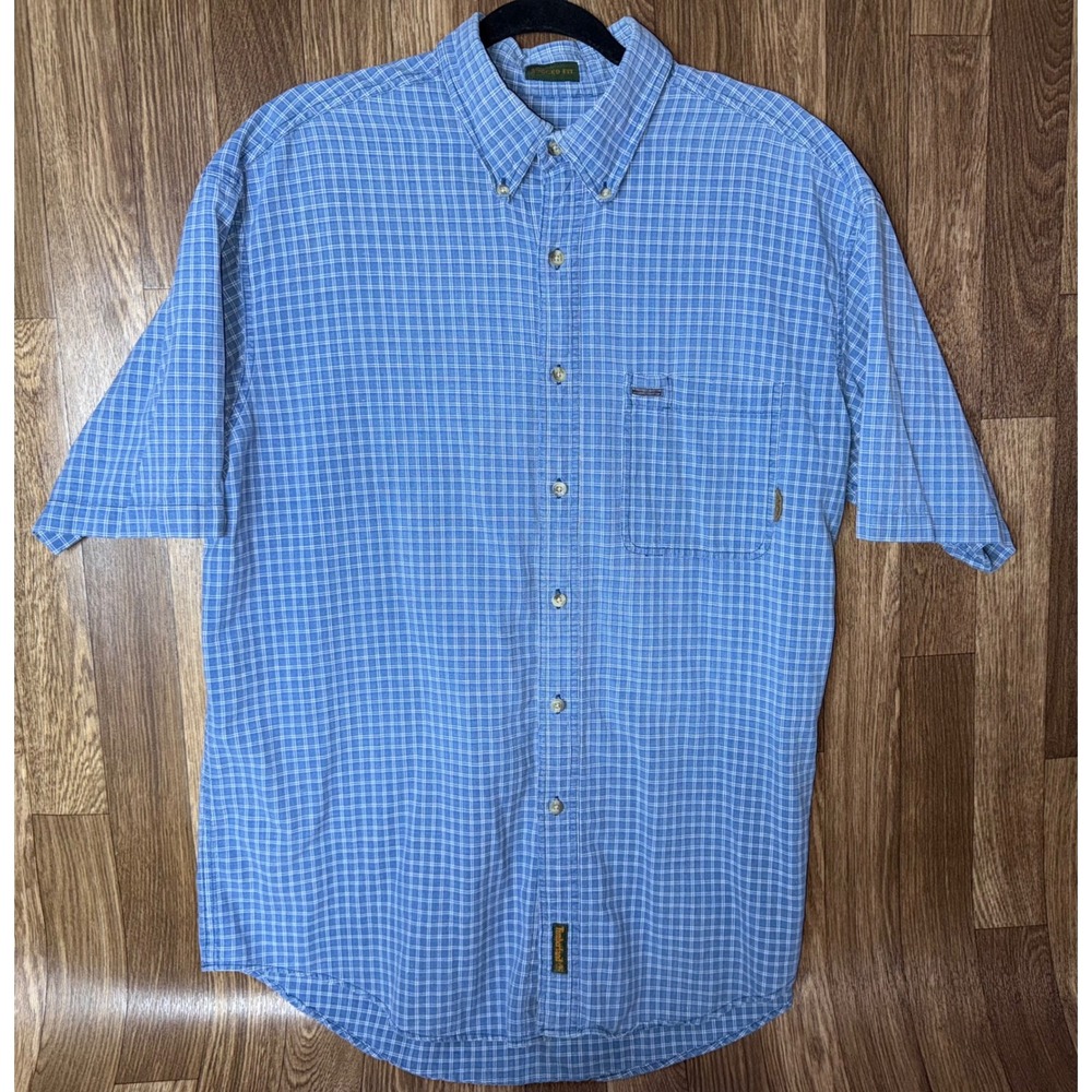 Timberland Weathergear‎ Mens Blue Plaid Short Sleeve Button Up Shirt